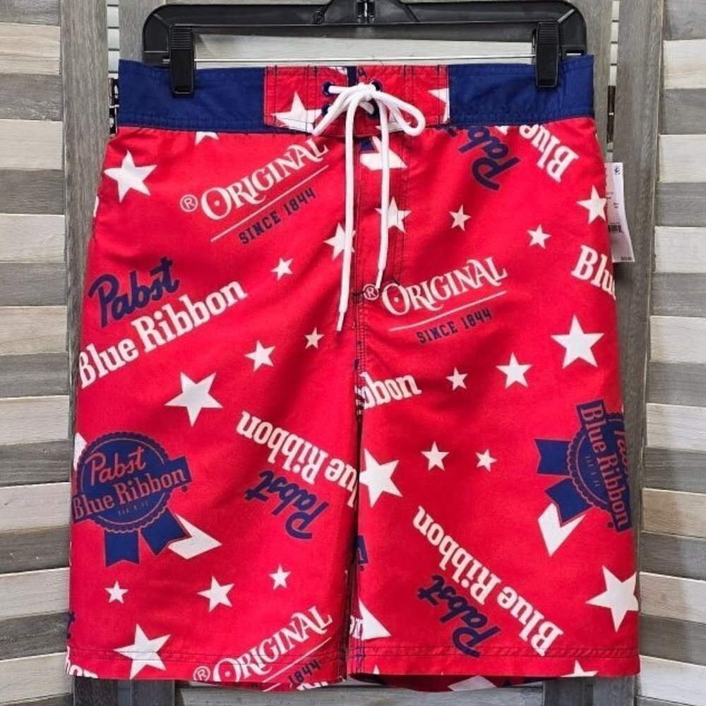 Pabst Blue Ribbon Elastic Board Swim Shorts 8.5"  | XXL